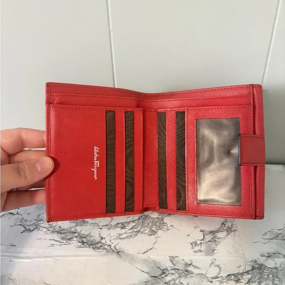 Salvatore Ferragamo Mancini Icona French Wallet Salmon Pink Silver Hardware